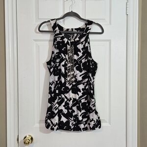 INC International Concepts Black and White Abstract Blouse